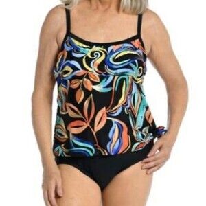 Maxine of Hollywood Watercolor Expressions Faux Tankini One Piece Size 12 New